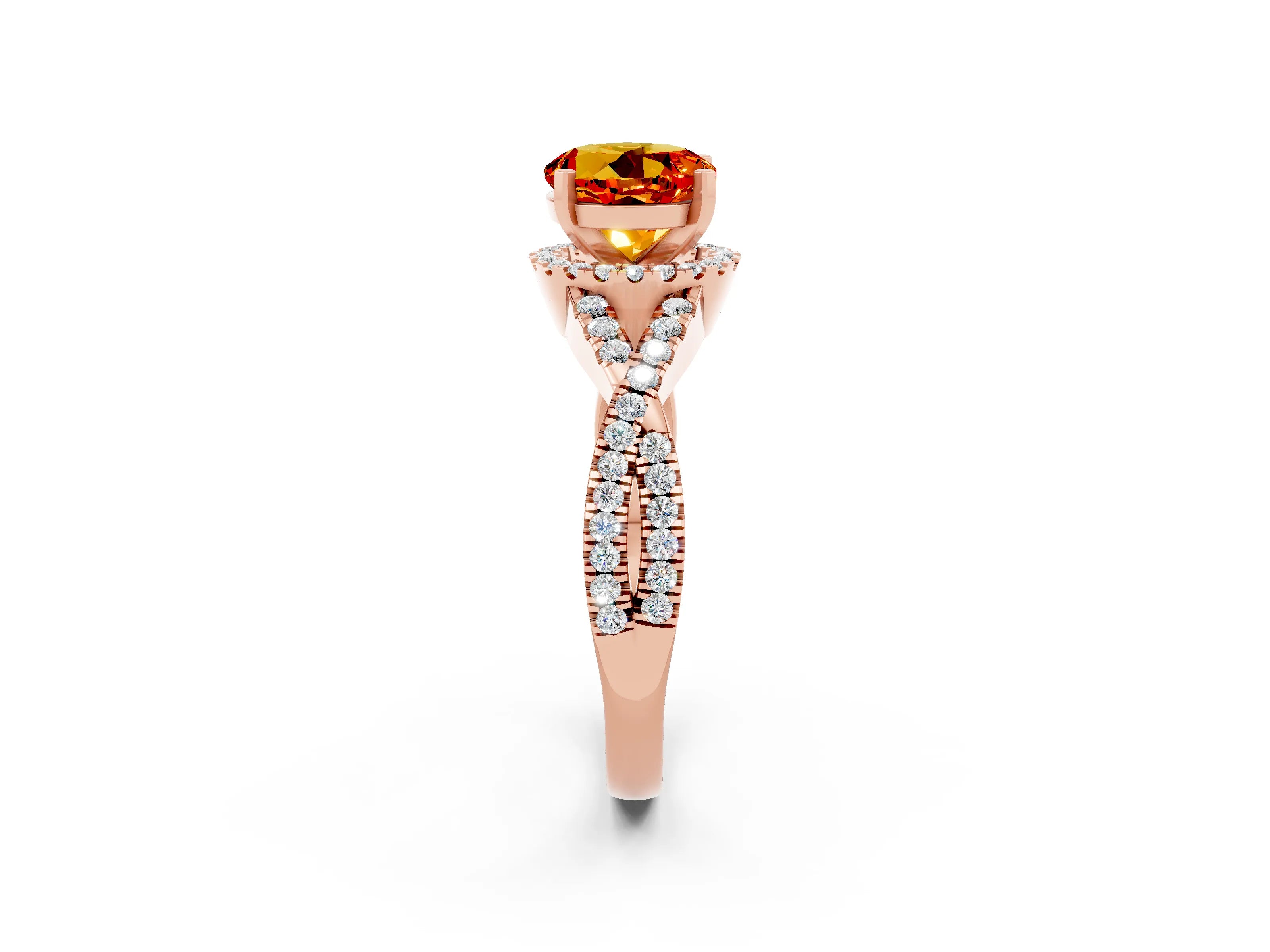 Rose gold Round Cut Citrine Halo Twist Band Solitaire Prong Setting Ring_2
