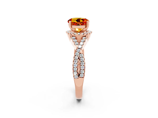 Rose gold Round Cut Citrine  Halo Twist Band Solitaire Prong Setting Ring