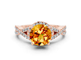 Rose gold Round Cut Citrine  Halo Twist Band Solitaire Prong Setting Ring_24