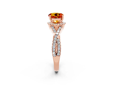 Rose gold Round Cut Citrine Halo Twist Band Solitaire Prong Setting Ring_2