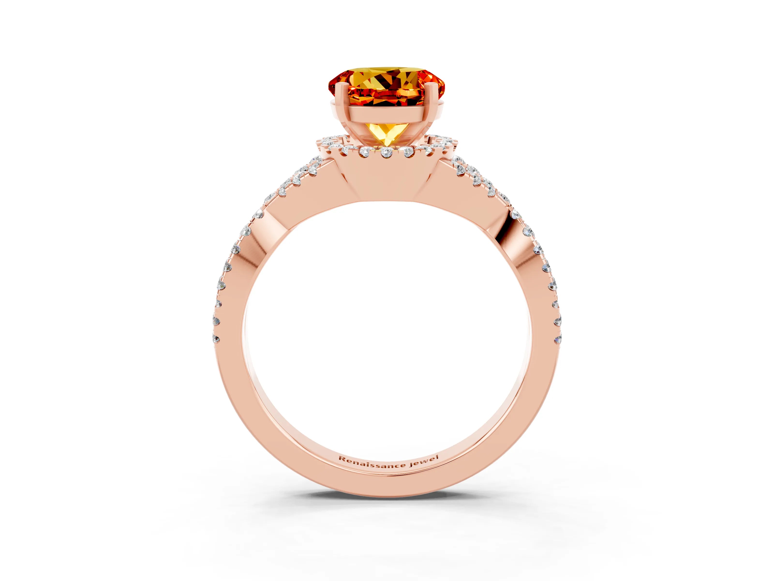 Rose gold Round Cut Citrine Halo Twist Band Solitaire Prong Setting Ring_3