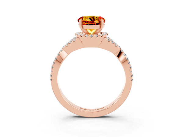 Rose gold Round Cut Citrine  Halo Twist Band Solitaire Prong Setting Ring