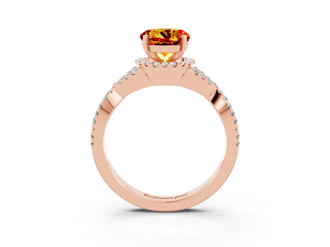 Rose gold Round Cut Citrine Halo Twist Band Solitaire Prong Setting Ring_3