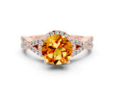 Rose gold Round Cut Citrine  Halo Twist Band Solitaire Prong Setting Ring_42