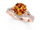 Rose gold Round Cut Citrine  Halo Twist Band Solitaire Prong Setting Ring_43