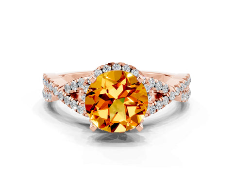 Rose gold Round Cut Citrine Halo Twist Band Solitaire Prong Setting Ring