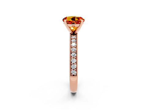Rose gold Round Cut Citrine Milgrain Pavé Engagement Ring with Four-Prong Setting_2