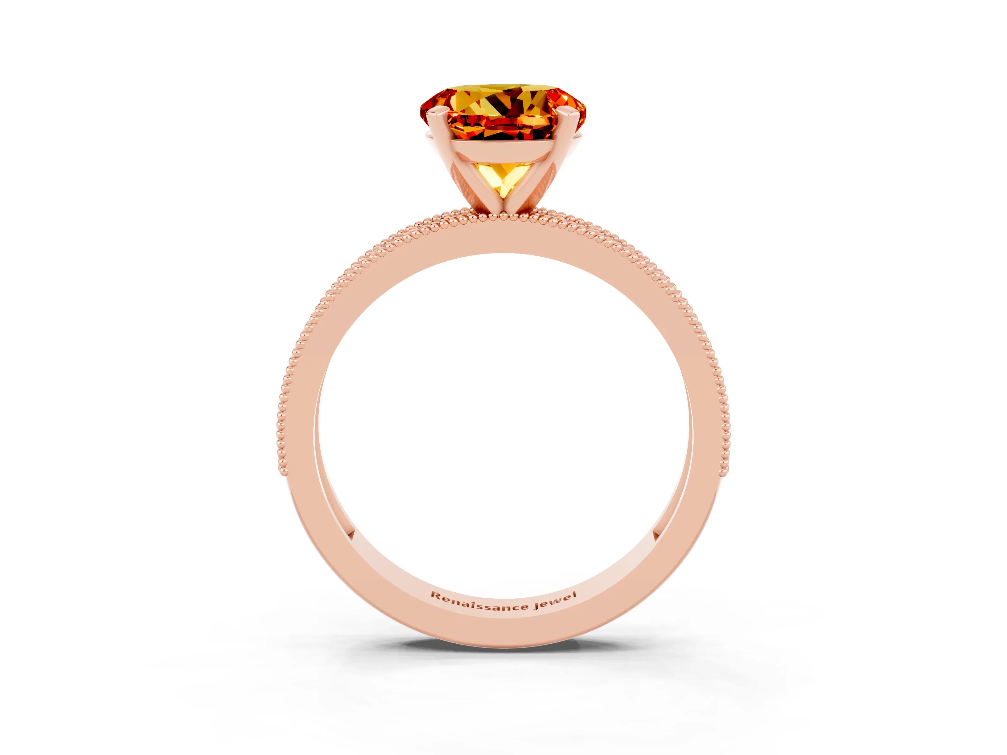 Rose gold Round Cut Citrine Milgrain Pavé Engagement Ring with Four-Prong Setting_3