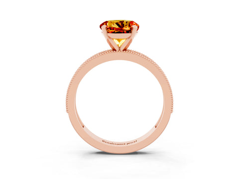 Rose gold Round Cut Citrine Milgrain Pavé Engagement Ring with Four-Prong Setting_3