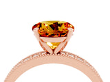 Rose gold Round Cut Citrine Milgrain Pavé Engagement Ring with Four-Prong Setting_4