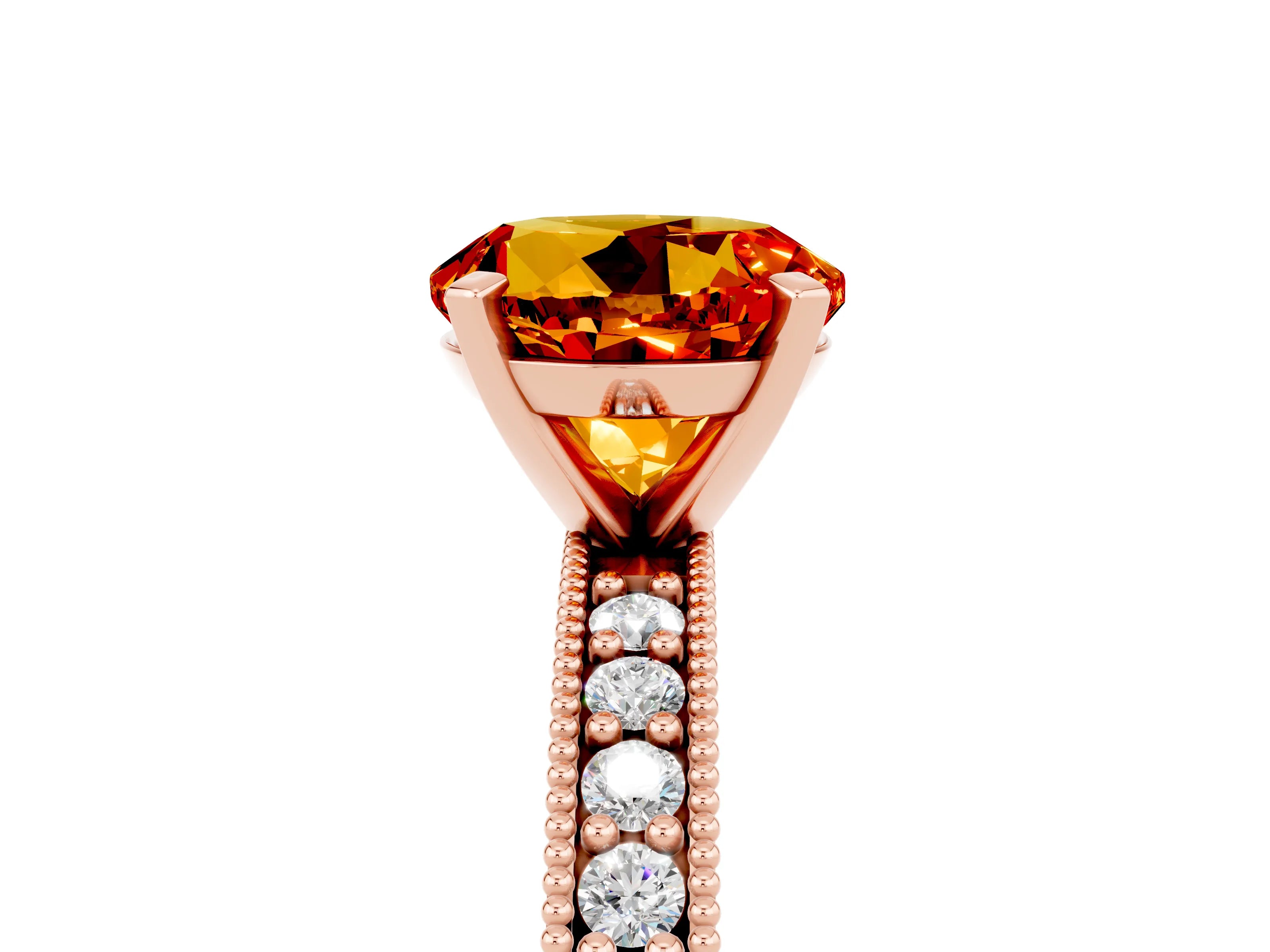 Rose gold Round Cut Citrine Milgrain Pavé Engagement Ring with Four-Prong Setting_5