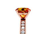 Rose gold Round Cut Citrine Milgrain Pavé Engagement Ring with Four-Prong Setting_5