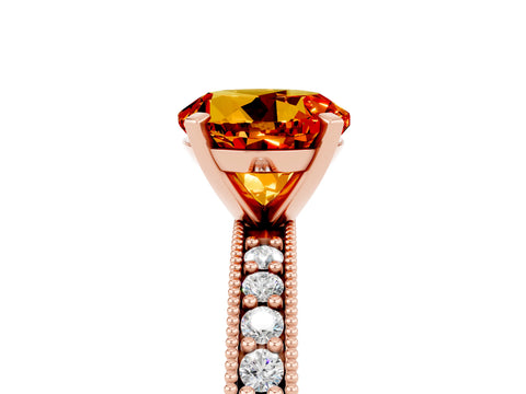 Rose gold Round Cut Citrine Milgrain Pavé Engagement Ring with Four-Prong Setting_5