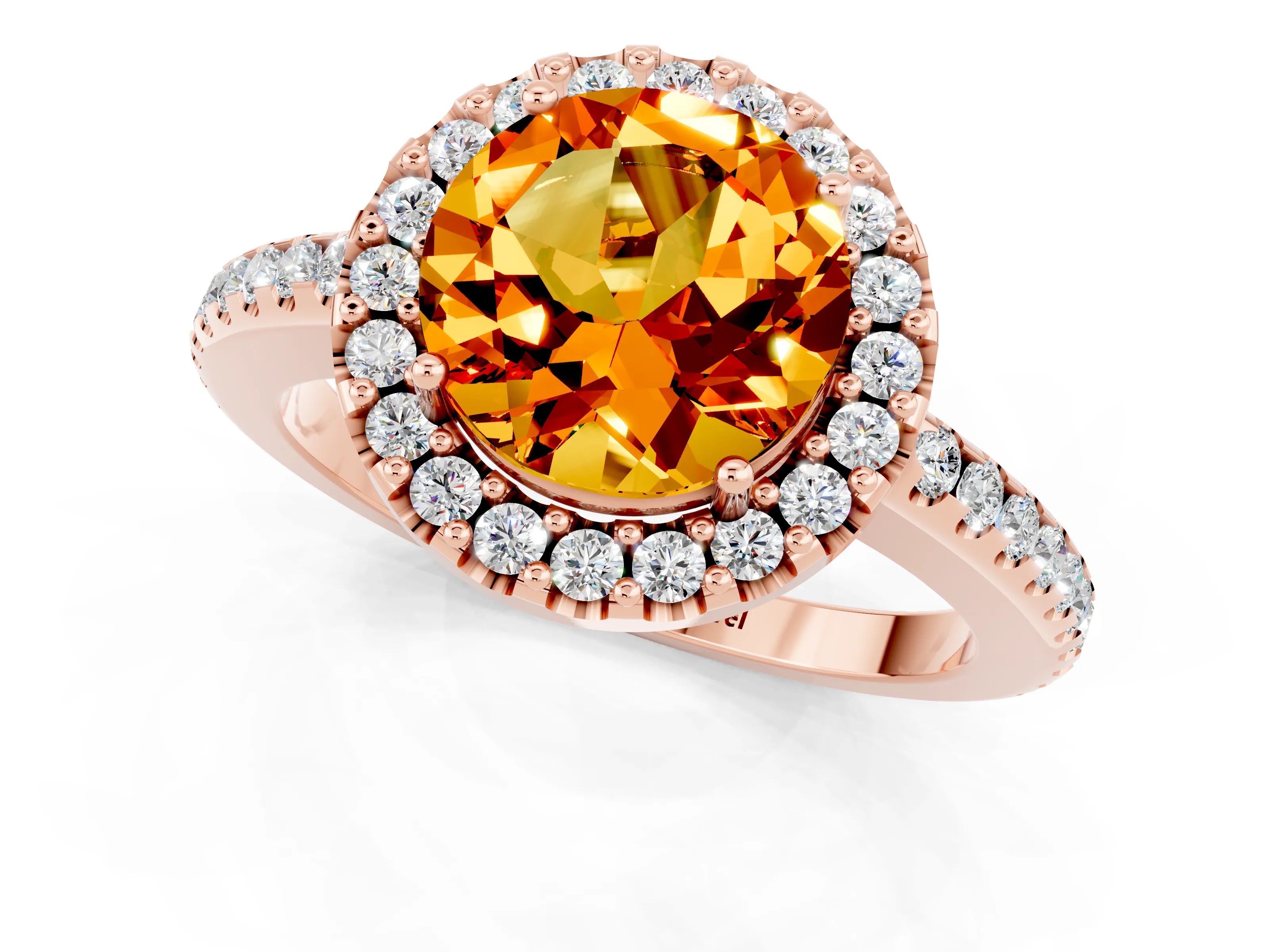 Rose gold Round Cut Citrine Pavé Halo Ring with Four-Prong Setting_13