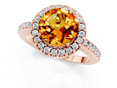 Rose gold Round Cut Citrine Pavé Halo Ring with Four-Prong Setting_13