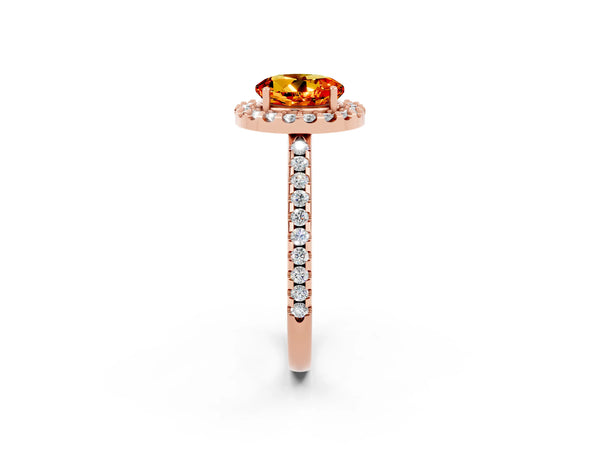 Rose gold Round Cut Citrine Pavé Halo Ring with Four-Prong Setting