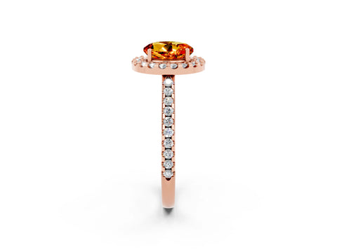 Rose gold Round Cut Citrine Pavé Halo Ring with Four-Prong Setting_14