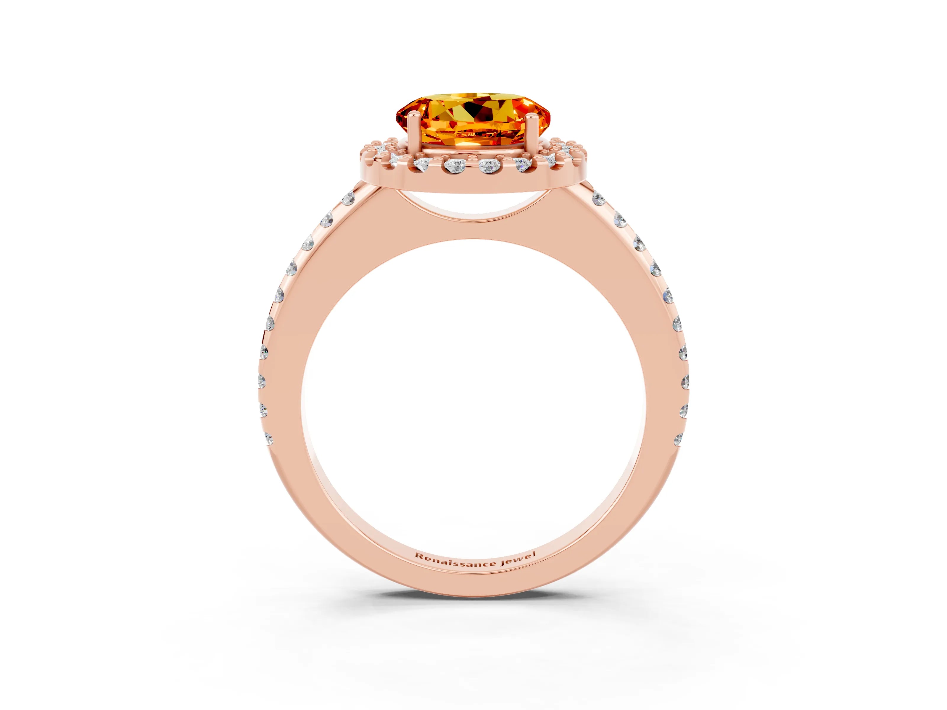 Rose gold Round Cut Citrine Pavé Halo Ring with Four-Prong Setting_15