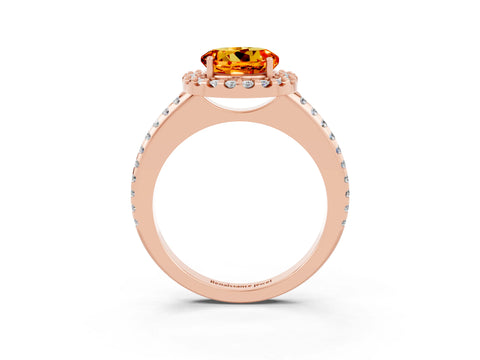 Rose gold Round Cut Citrine Pavé Halo Ring with Four-Prong Setting_15