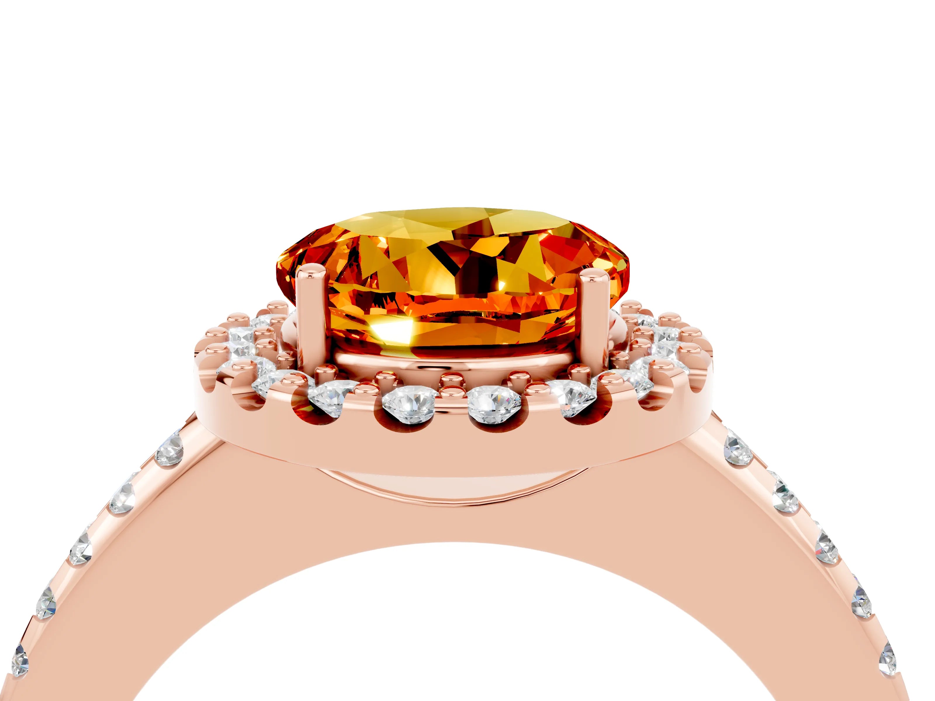 Rose gold Round Cut Citrine Pavé Halo Ring with Four-Prong Setting_16