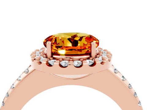 Rose gold Round Cut Citrine Pavé Halo Ring with Four-Prong Setting_16
