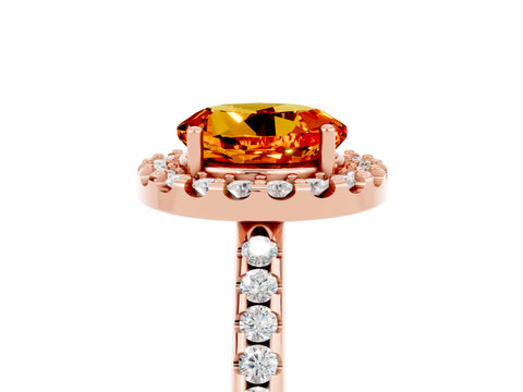 Rose gold Round Cut Citrine Pavé Halo Ring with Four-Prong Setting_17