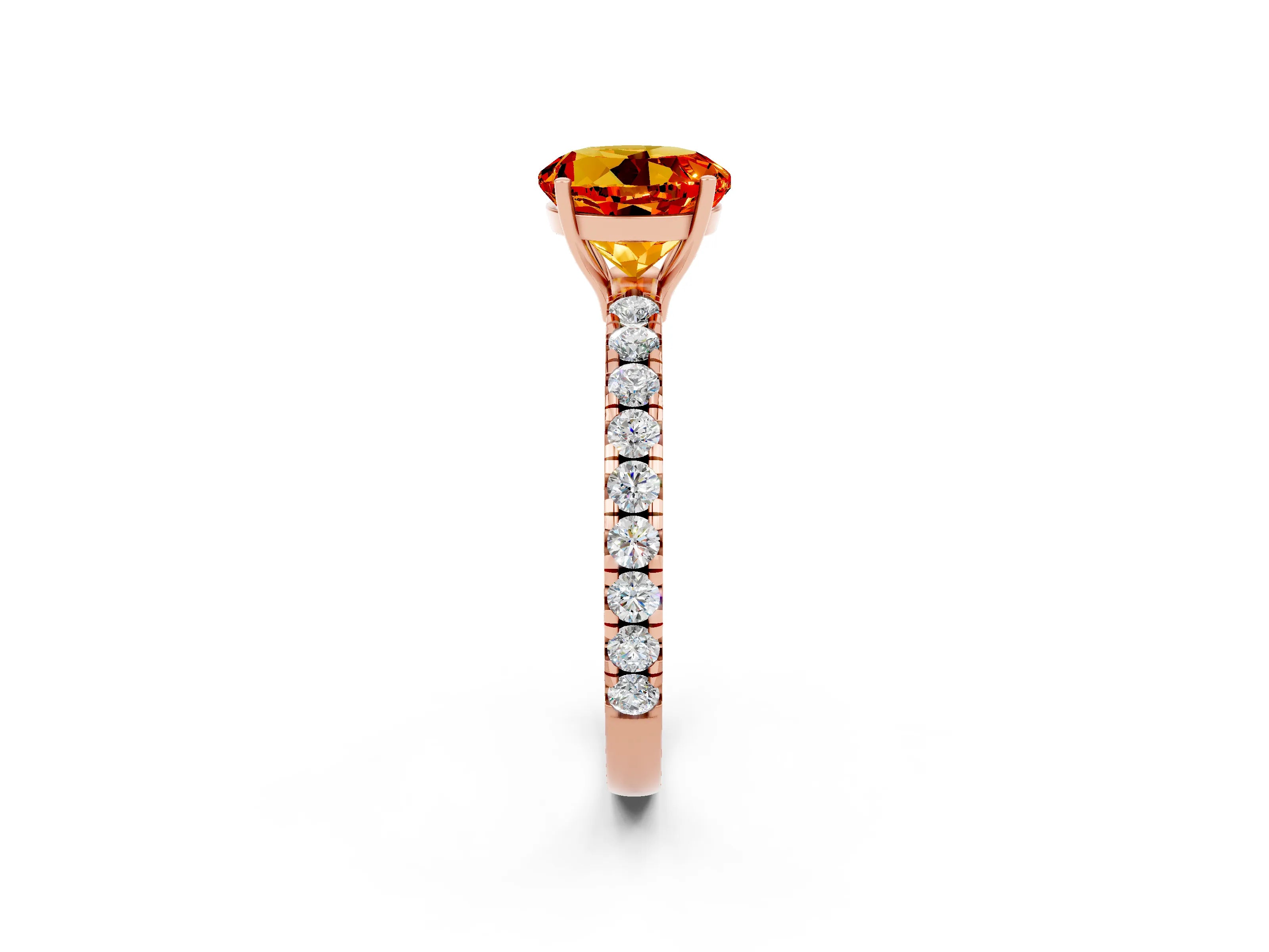 Rose gold Round Cut Citrine Pavé Solitaire Engagement Ring with Four-Prong Setting_14