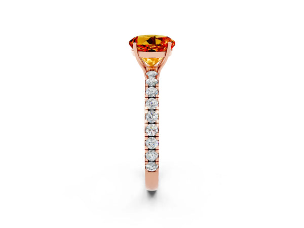 Rose gold Round Cut Citrine Pavé Solitaire Engagement Ring with Four-Prong Setting