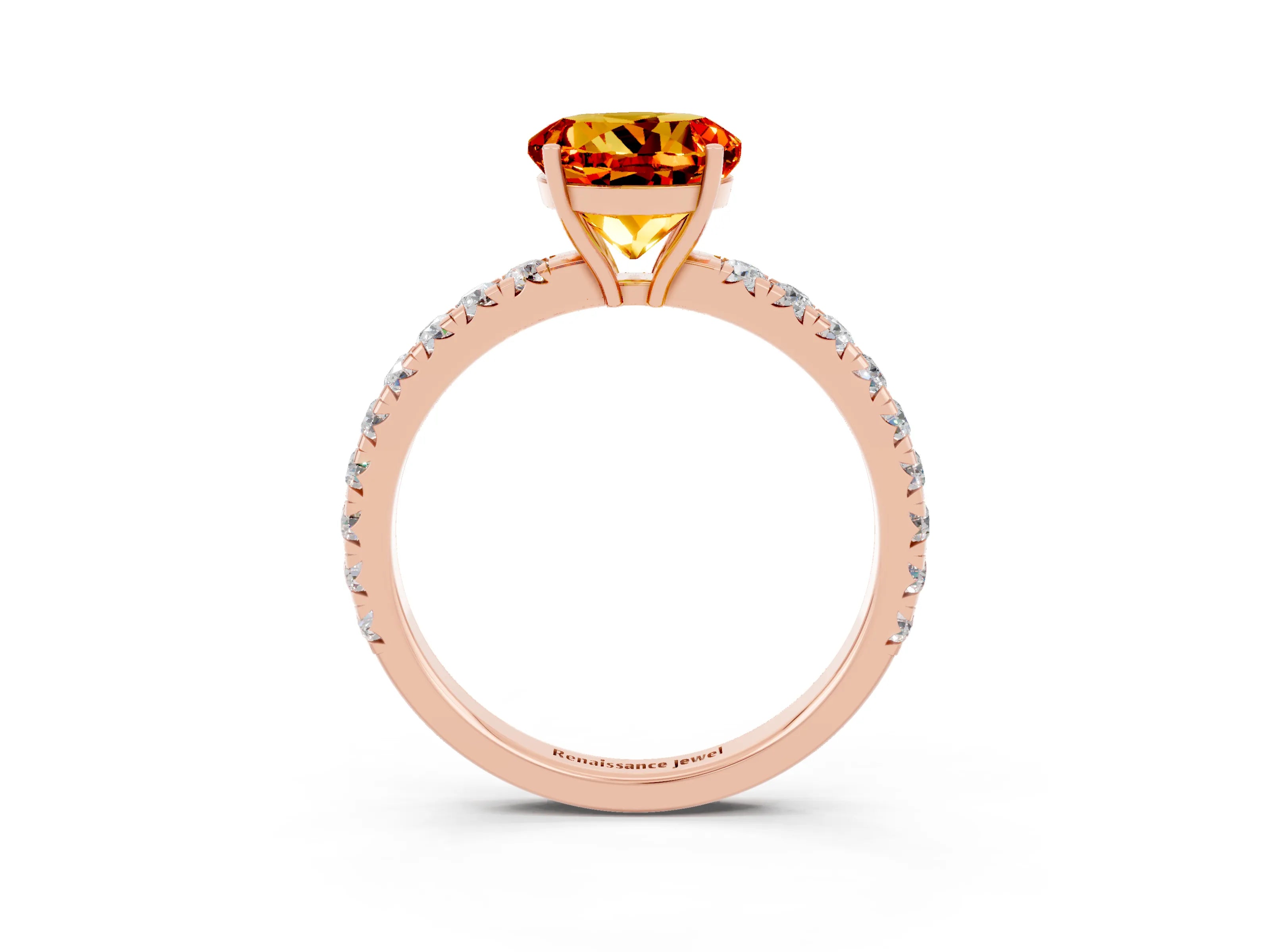 Rose gold Round Cut Citrine Pavé Solitaire Engagement Ring with Four-Prong Setting_15