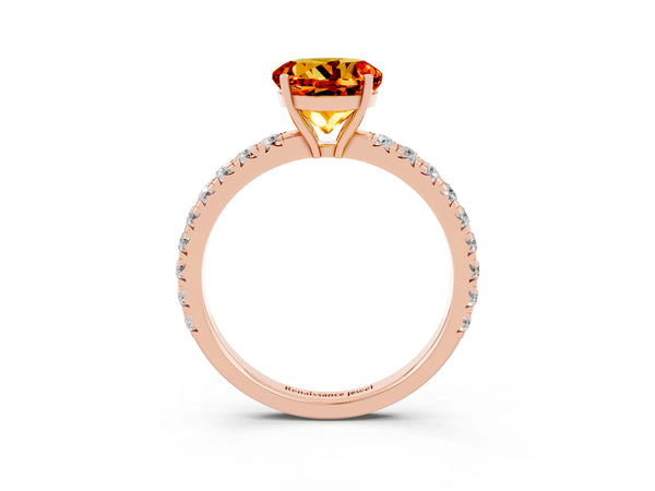 Rose gold Round Cut Citrine Pavé Solitaire Engagement Ring with Four-Prong Setting
