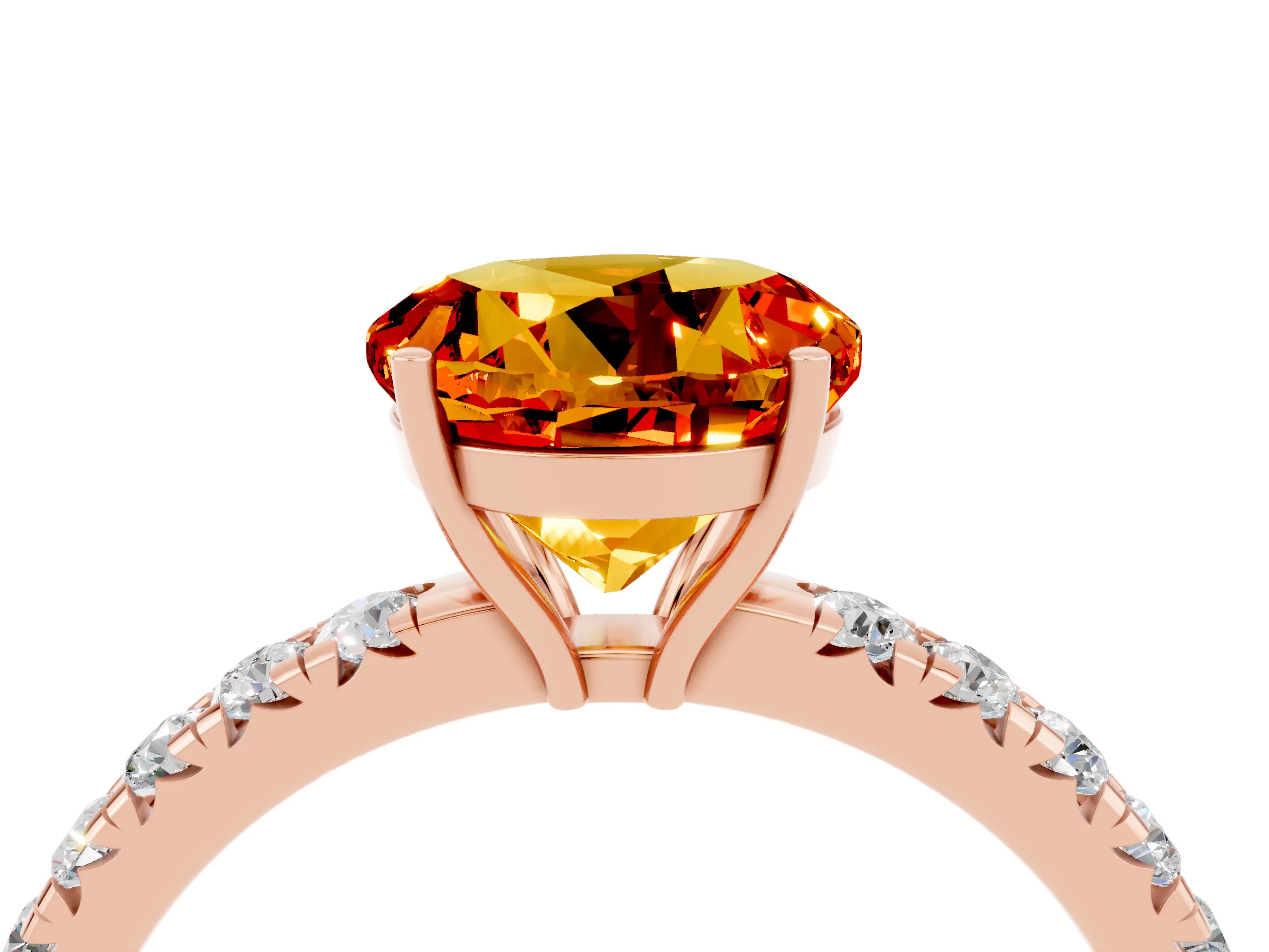 Rose gold Round Cut Citrine Pavé Solitaire Engagement Ring with Four-Prong Setting_16