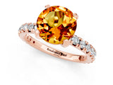 Rose gold Round Cut Citrine Pavé Solitaire Ring with Round Band and Prong Setting_13