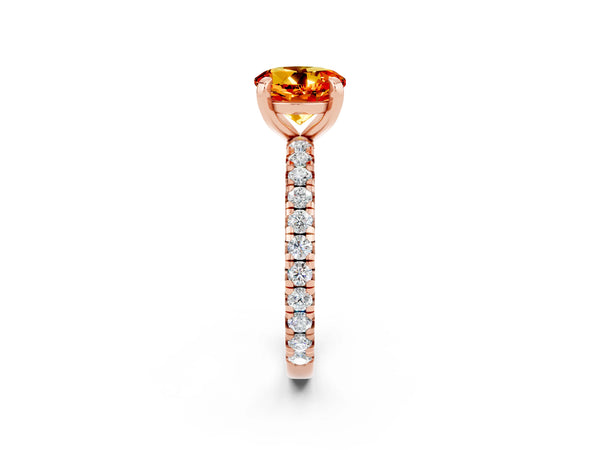 Rose gold Round Cut Citrine Pavé Solitaire Ring with Round Band and Prong Setting