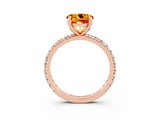 Rose gold Round Cut Citrine Pavé Solitaire Ring with Round Band and Prong Setting_15