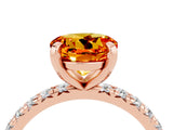 Rose gold Round Cut Citrine Pavé Solitaire Ring with Round Band and Prong Setting_16