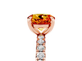 Rose gold Round Cut Citrine Pavé Solitaire Ring with Round Band and Prong Setting_17