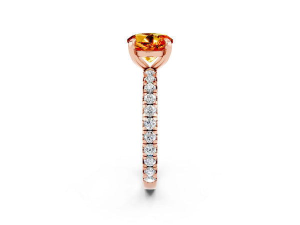 Rose gold Round Cut Citrine Pavé Solitaire Ring with Round Band and Prong Setting