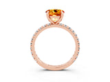 Rose gold Round Cut Citrine Pavé Solitaire Ring with Round Band and Prong Setting_27