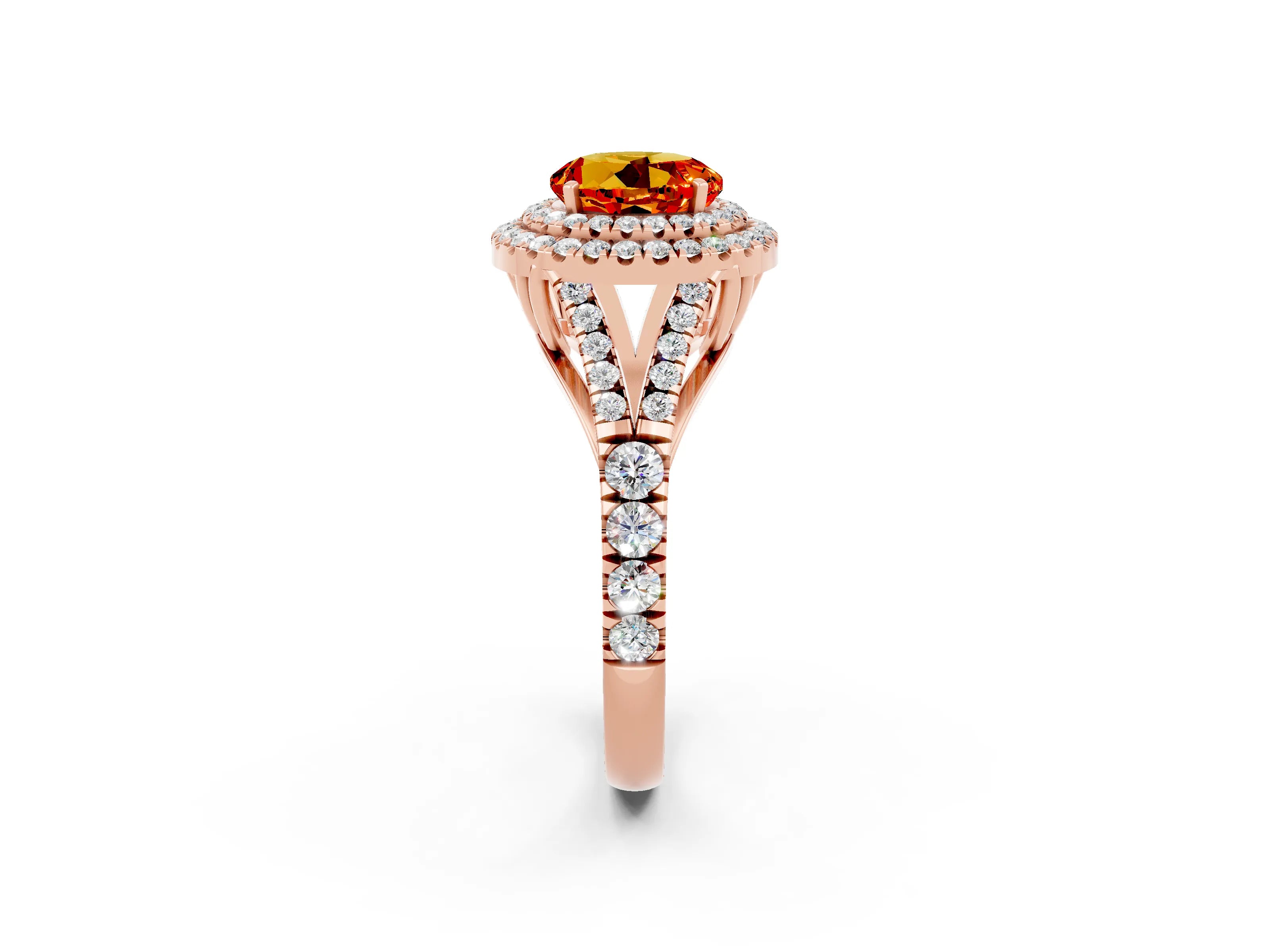 Rose gold Round Cut Citrine Pavé Split Shank Double Halo Engagement Ring_2