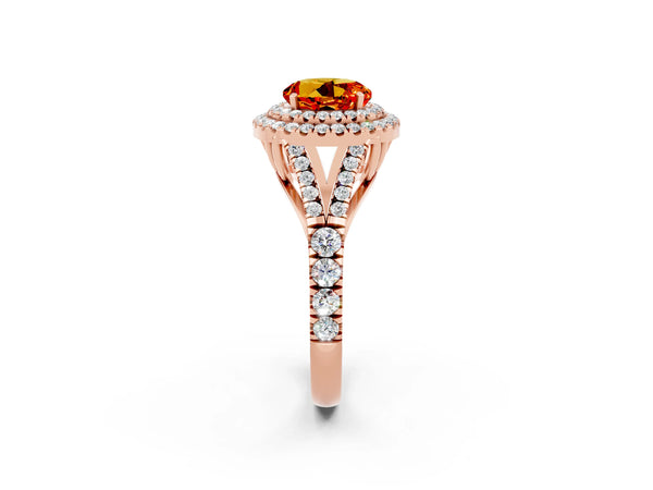 Rose gold Round Cut Citrine Pavé Split Shank Double Halo Engagement Ring