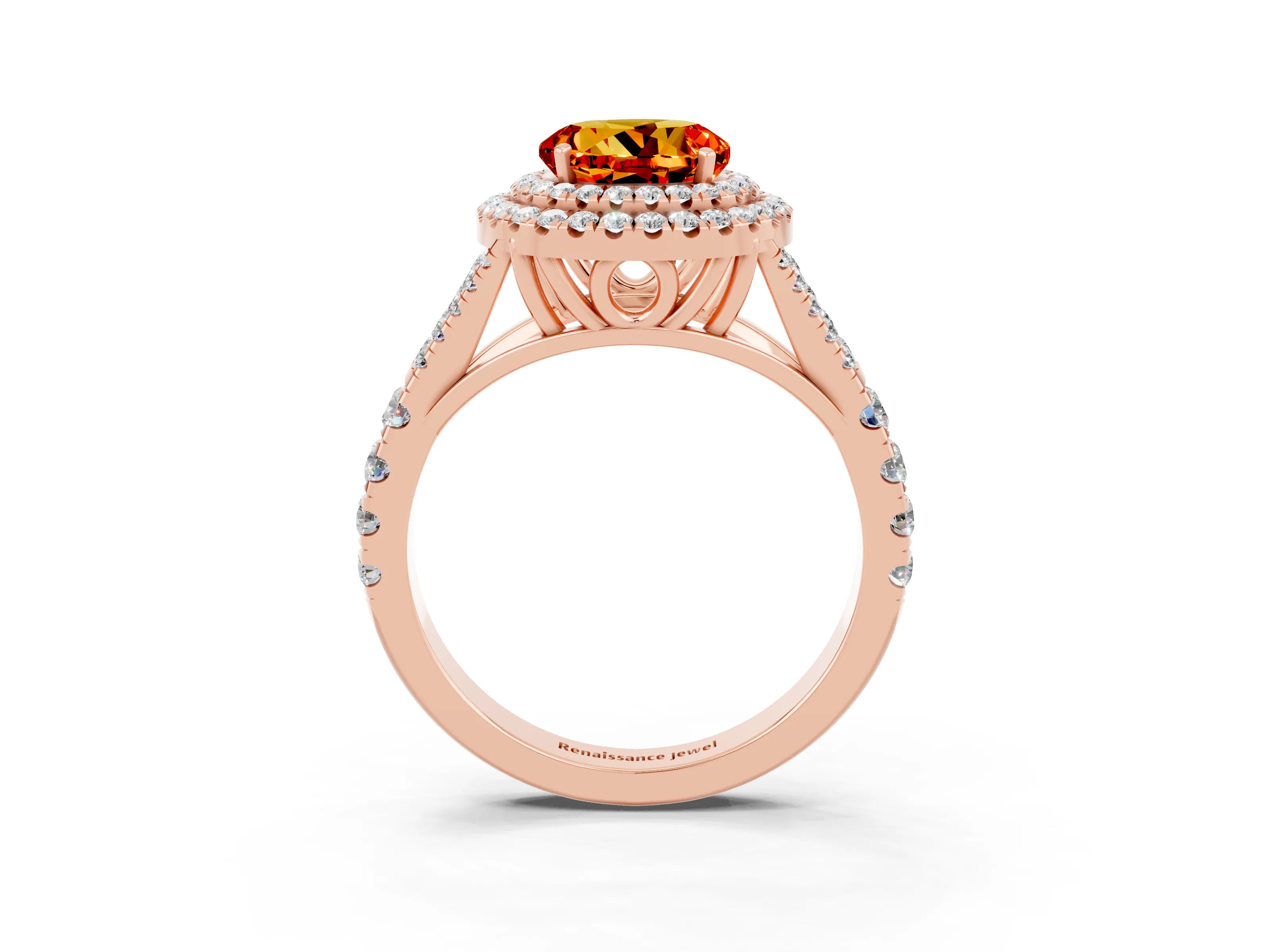 Rose gold Round Cut Citrine Pavé Split Shank Double Halo Engagement Ring_3