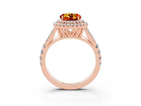 Rose gold Round Cut Citrine Pavé Split Shank Double Halo Engagement Ring_3