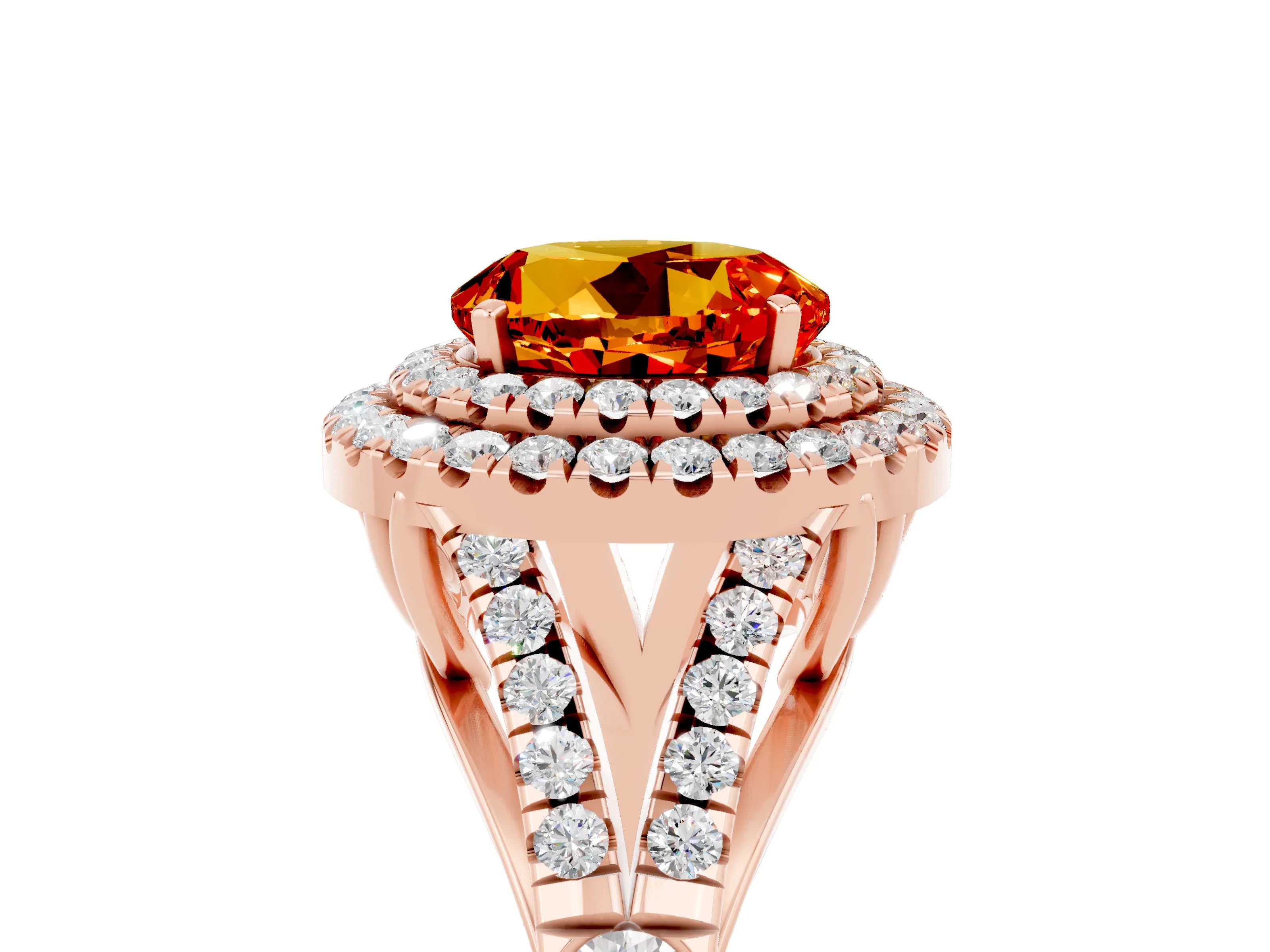 Rose gold Round Cut Citrine Pavé Split Shank Double Halo Engagement Ring_5