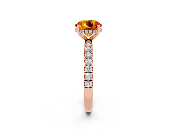 Rose gold Round Cut Citrine Pave Band Solitaire Ring with Round  and Prong Setting