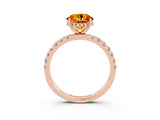 Rose gold Round Cut Citrine Pave Band Solitaire Ring with Four-Prong Setting_27