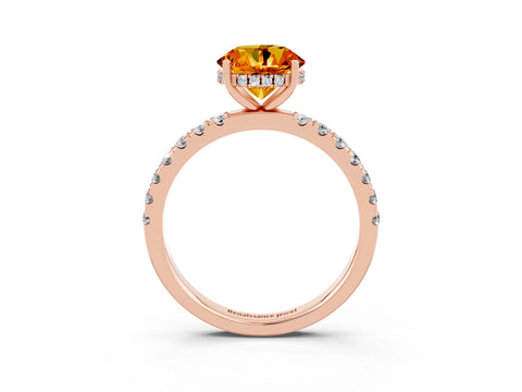 Rose gold Round Cut Citrine Pave Band Solitaire Ring with Four-Prong Setting_27