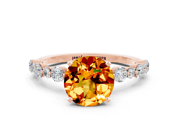 Rose gold Round Cut Citrine Prong Set Engagement Ring with Pavé Band