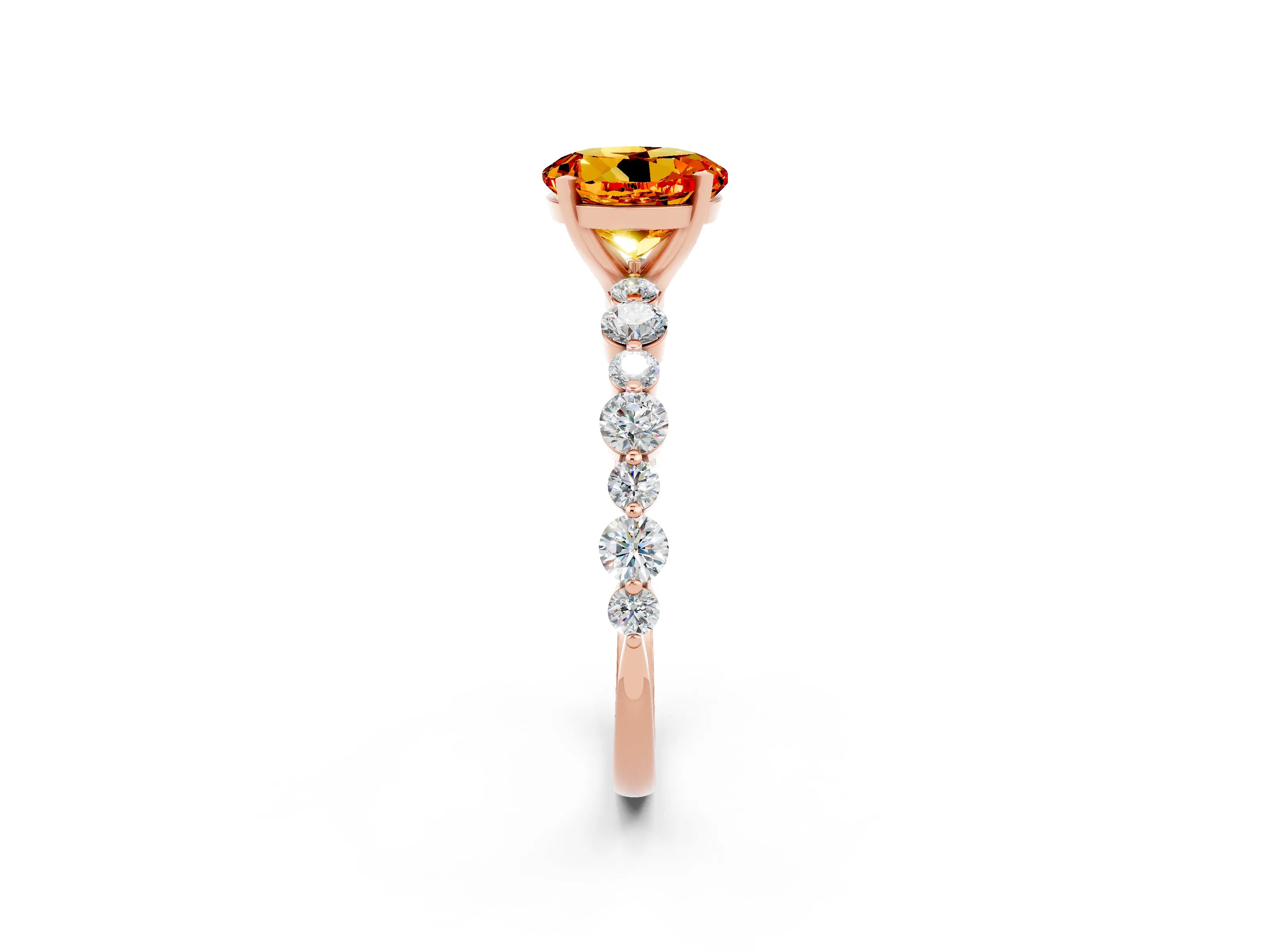 Rose gold Round Cut Citrine Prong Set Engagement Ring with Pavé Band_2