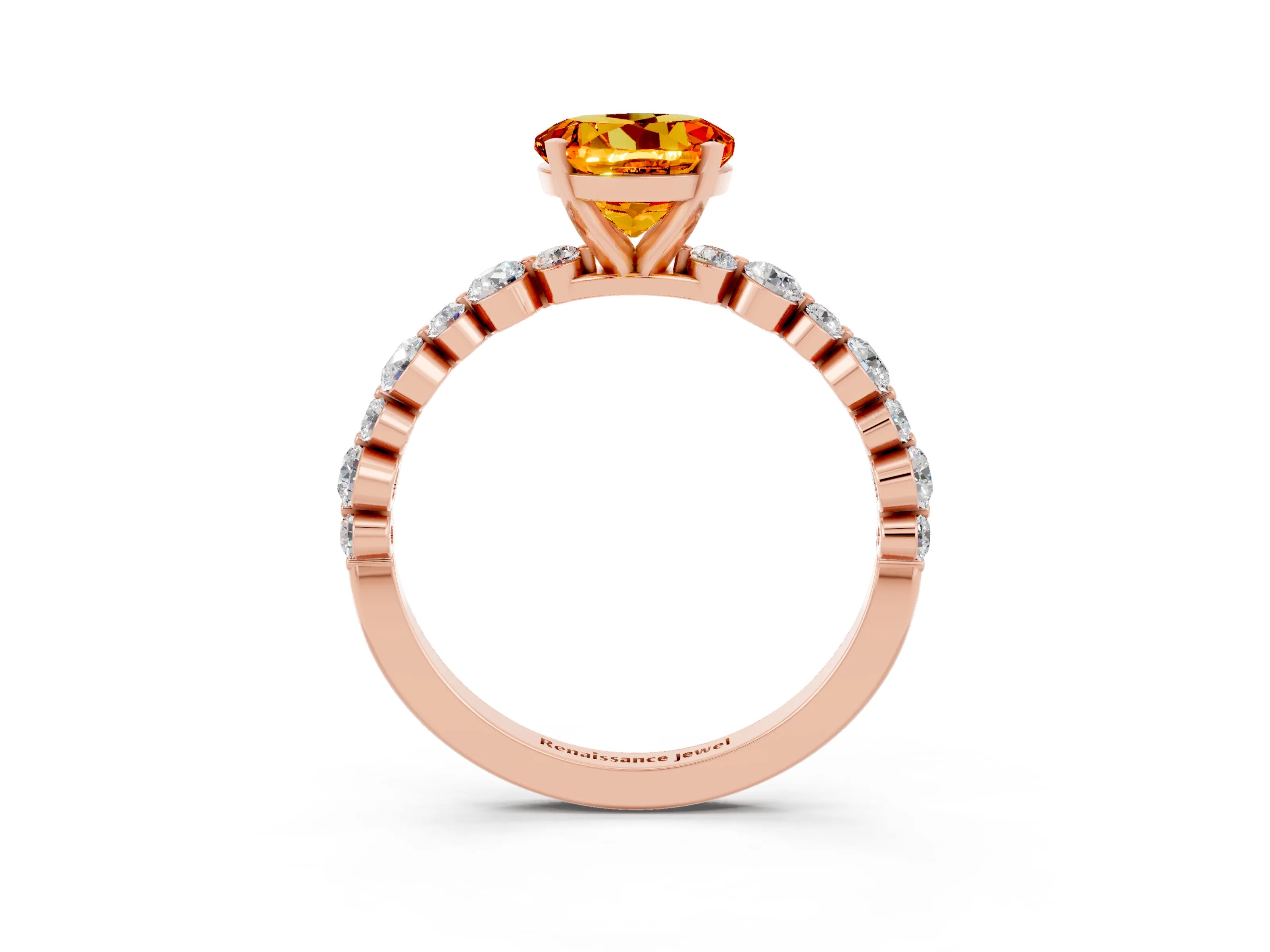 Rose gold Round Cut Citrine Prong Set Engagement Ring with Pavé Band_3