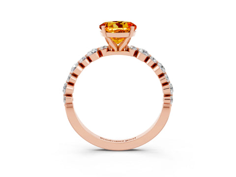 Rose gold Round Cut Citrine Prong Set Engagement Ring with Pavé Band_3